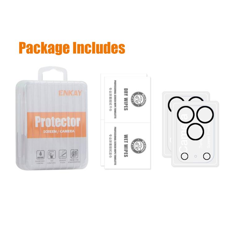 2 Stück ENKAY Hat-Prince 9H Rückkamera-Linsen gehärtete Glasfolie, Für iPhone 17 Pro Max, Für iPhone 17 Pro, Für iPhone 17, Für iPhone Air, Für iPhone 16 Pro / 16 Pro Max, Für iPhone 16 / 16 Plus, Für iPhone 15 Pro / 15 Pro Max, Für iPhone 15 / 15 Plus