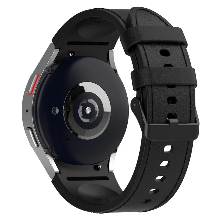 Silicone Leather Black Buckle Watch Band, Size:S, For Samsung Galaxy Watch 6 Classic, For Samsung Galaxy Watch 6