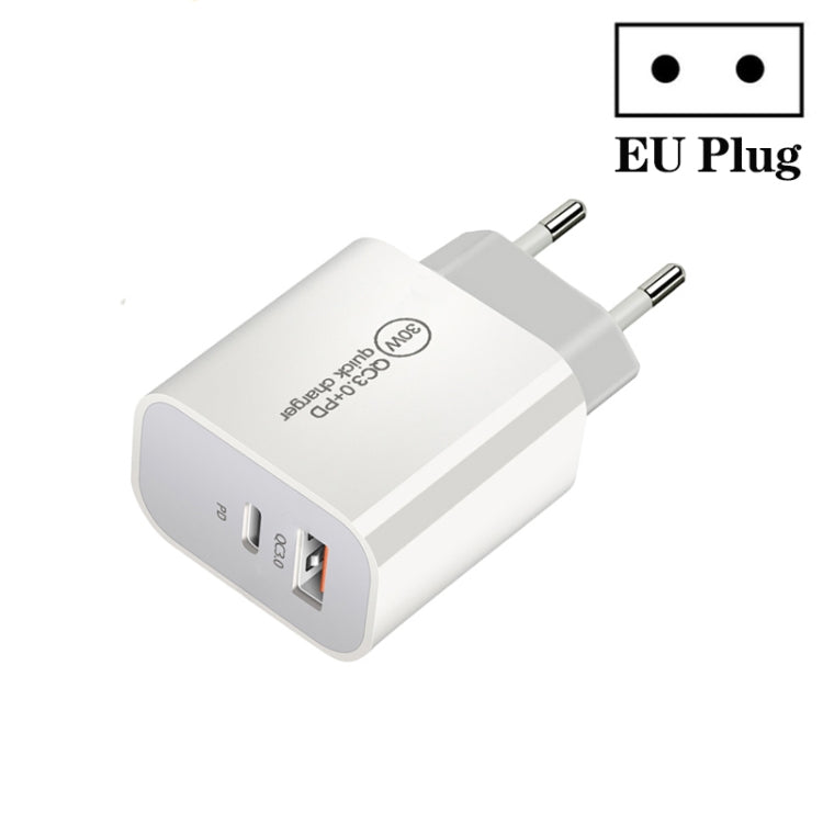 PD30W USB-C / Typ-C + QC3.0 USB Dual-Port-Ladegerät, EU-Stecker, US-Stecker, AU-Stecker