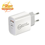 PD30W USB-C / Typ-C + QC3.0 USB Dual-Port-Ladegerät, EU-Stecker, US-Stecker, AU-Stecker