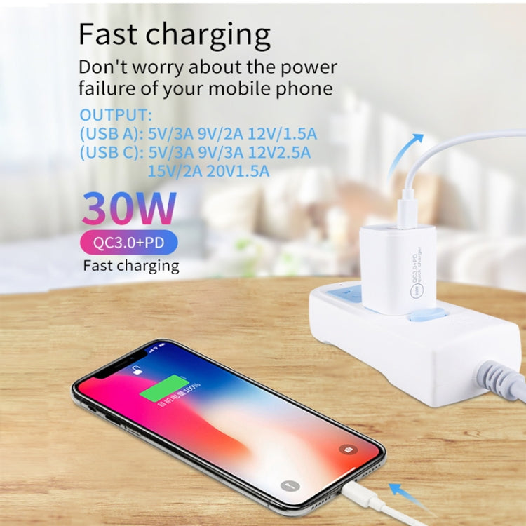 PD30W USB-C / Typ-C + QC3.0 USB Dual-Port-Ladegerät, EU-Stecker, US-Stecker, AU-Stecker