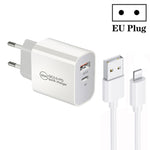 PD30W USB-C / Type-C + QC3.0 USB Dual Port Ladegerät mit 1m USB auf 8 Pin Datenkabel, EU Stecker, US Stecker, AU Stecker
