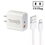 PD30W USB-C / Type-C + QC3.0 USB Dual Port Ladegerät mit 1m USB auf 8 Pin Datenkabel, EU Stecker, US Stecker, AU Stecker