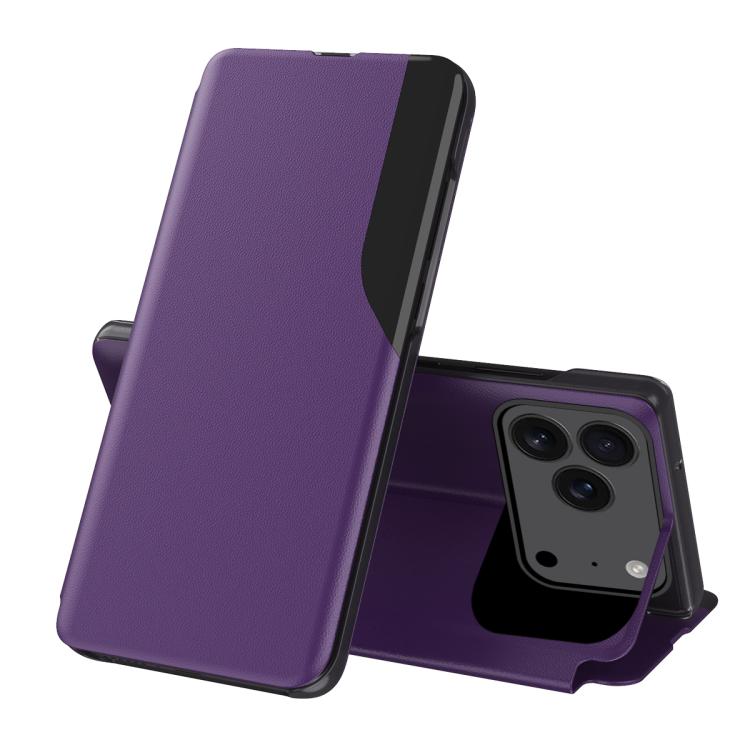 Seiten-Display Flip Leder Handyhülle, für iPhone 17e / 16e, für iPhone 17 Pro Max, für iPhone 17 Pro, für iPhone 17, für iPhone Air, für iPhone 16 Pro Max, für iPhone 16 Pro, für iPhone 16 Plus