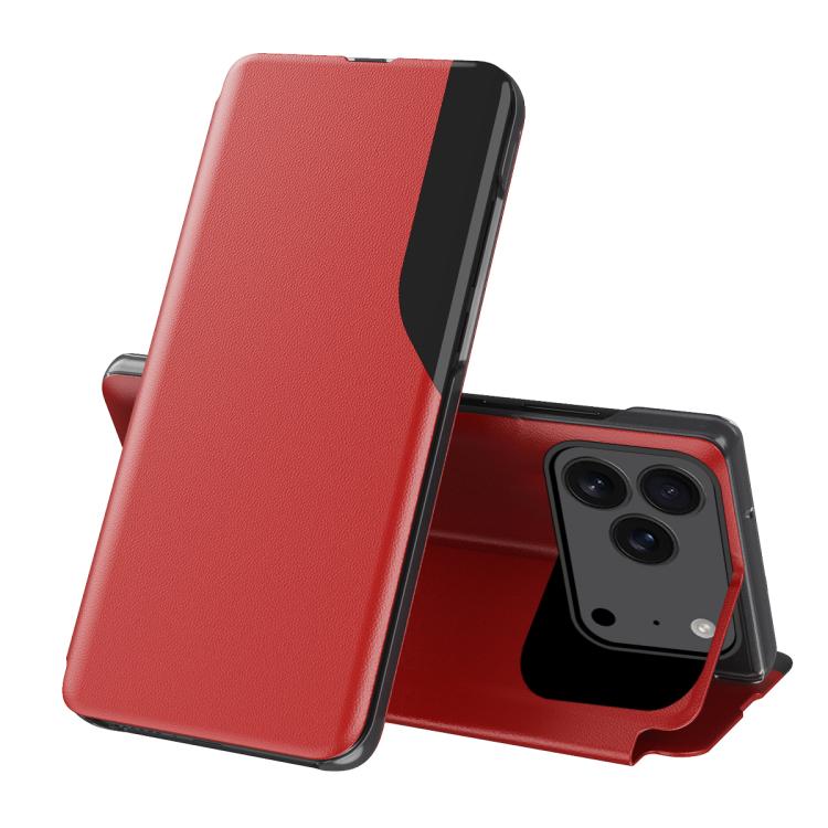 Seiten-Display Flip Leder Handyhülle, für iPhone 17e / 16e, für iPhone 17 Pro Max, für iPhone 17 Pro, für iPhone 17, für iPhone Air, für iPhone 16 Pro Max, für iPhone 16 Pro, für iPhone 16 Plus