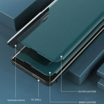 Seiten-Display Flip Leder Handyhülle, für iPhone 17e / 16e, für iPhone 17 Pro Max, für iPhone 17 Pro, für iPhone 17, für iPhone Air, für iPhone 16 Pro Max, für iPhone 16 Pro, für iPhone 16 Plus