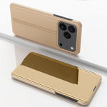 Plattierte Spiegel Horizontale Klappbare Leder Handyhülle mit Halterung, für iPhone 17e / 16e, für iPhone 17 Pro Max, für iPhone 17 Pro, für iPhone 17, für iPhone Air, für iPhone 16 Pro Max