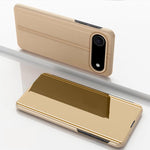 Plattierte Spiegel Horizontale Klappbare Leder Handyhülle mit Halterung, für iPhone 17e / 16e, für iPhone 17 Pro Max, für iPhone 17 Pro, für iPhone 17, für iPhone Air, für iPhone 16 Pro Max