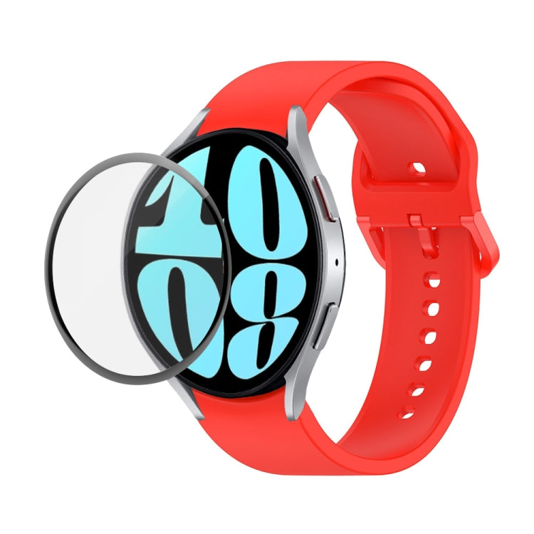 JUNSUNMAY Silikonarmband mit einstellbarer Länge + Full Coverage PMMA Displayschutzfolien-Kit, für Samsung Galaxy Watch6 Classic 47mm, für Samsung Galaxy Watch6 44mm, für Samsung Galaxy Watch6 40mm