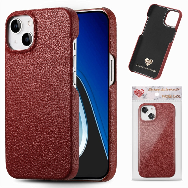 Litchi Oil Edge Leather Back Phone Case, For iPhone 15