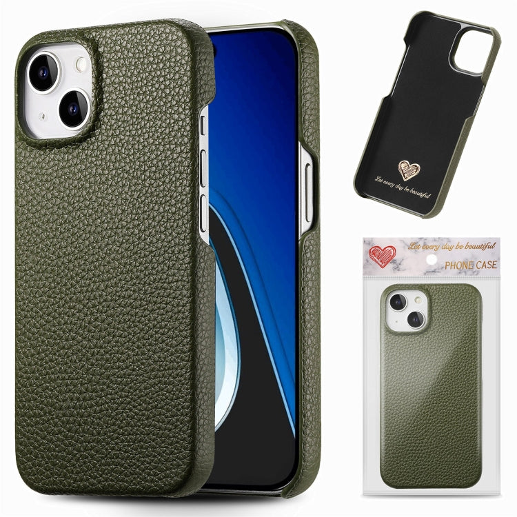 Litchi Oil Edge Leather Back Phone Case, For iPhone 15