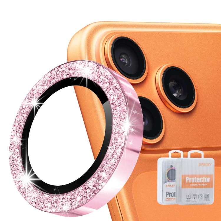 ENKAY Hat-Prince Glitter Rücklinsen-Displayschutz aus Aluminiumlegierung und gehärtetem Glas, für iPhone 17 Pro / 17 Pro Max, für iPhone 17, für iPhone Air, für iPhone 15 Pro / 15 Pro Max, für iPhone 15 / 15 Plus