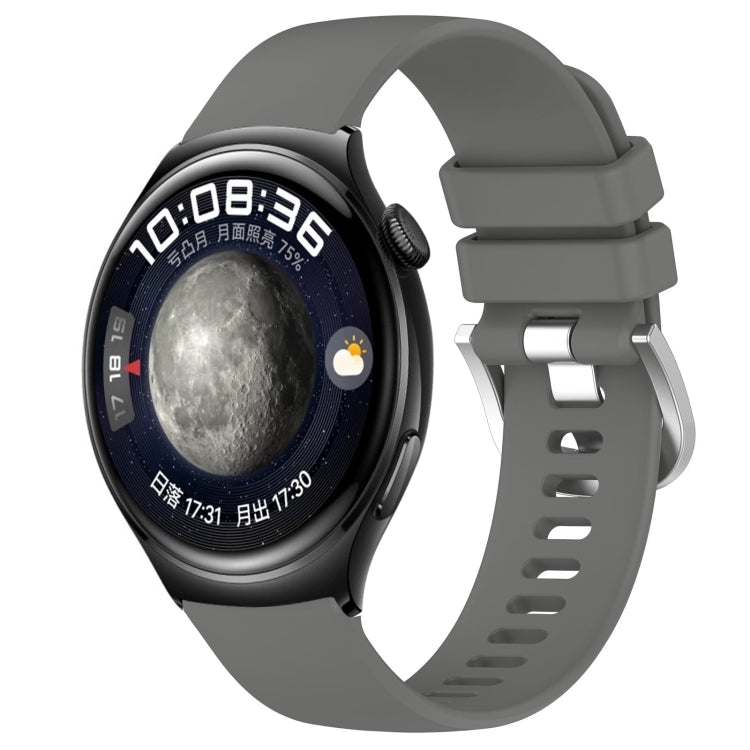Liquid Glossy Silver Buckle Silicone Watch Band, For Huawei Watch GT4 46mm 22mm, For Huawei Watch GT4 41mm 18mm, For Huawei Watch 4 Pro 22mm, For Huawei Watch 4 22mm