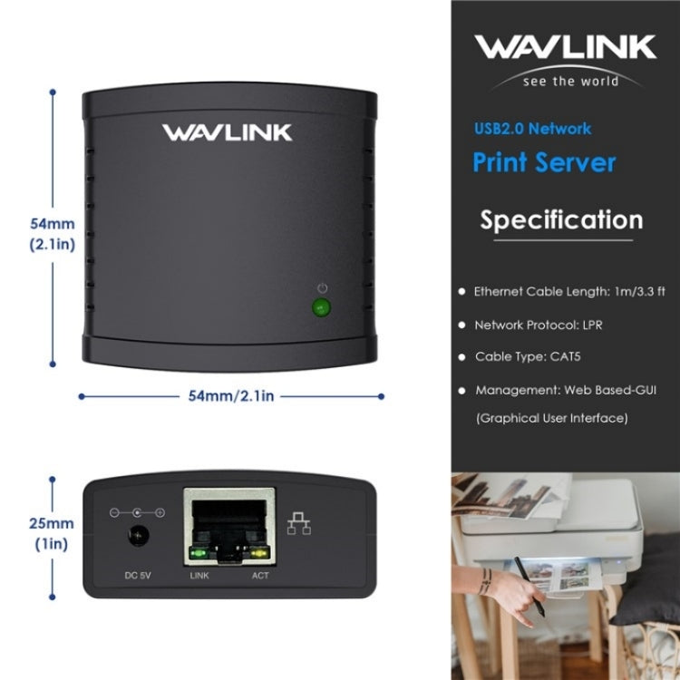 WAVLINK NU72P11 100Mbps Netzwerk-Druckserver USB 2.0 Netzwerkdrucker Netzteil, US-Stecker, UK-Stecker, EU-Stecker, AU-Stecker