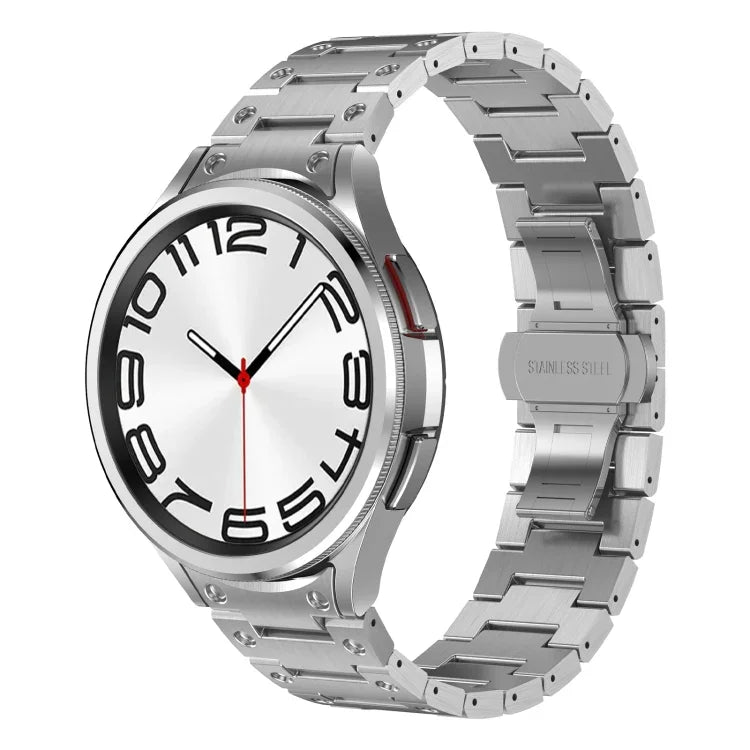 Gebogenes Edelstahl-Armband mit doppelter Kreisverbindung, passend für Samsung Galaxy Watch6 Classic (43/47 mm), Samsung Galaxy Watch6 (40/44 mm), Samsung Galaxy Watch5 (40/44 mm), Samsung Galaxy Watch5 Pro, Samsung Galaxy Watch4 (40/44 mm)...