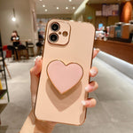 Galvanisierte Liebesherz-Halterung TPU Handyhülle, Für iPhone 17e / 16e, Für iPhone 17 Pro Max, Für iPhone 17 Pro, Für iPhone 17, Für iPhone Air, Für iPhone 16 Pro Max, Für iPhone 16 Pro, Für iPhone 16 Plus