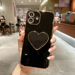 Galvanisierte Liebesherz-Halterung TPU Handyhülle, Für iPhone 17e / 16e, Für iPhone 17 Pro Max, Für iPhone 17 Pro, Für iPhone 17, Für iPhone Air, Für iPhone 16 Pro Max, Für iPhone 16 Pro, Für iPhone 16 Plus