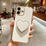 Galvanisierte Liebesherz-Halterung TPU Handyhülle, Für iPhone 17e / 16e, Für iPhone 17 Pro Max, Für iPhone 17 Pro, Für iPhone 17, Für iPhone Air, Für iPhone 16 Pro Max, Für iPhone 16 Pro, Für iPhone 16 Plus