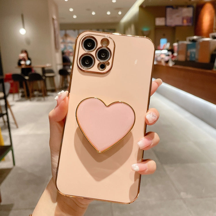 Galvanisierte Liebesherz-Halterung TPU Handyhülle, Für iPhone 17e / 16e, Für iPhone 17 Pro Max, Für iPhone 17 Pro, Für iPhone 17, Für iPhone Air, Für iPhone 16 Pro Max, Für iPhone 16 Pro, Für iPhone 16 Plus