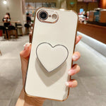 Galvanisierte Liebesherz-Halterung TPU Handyhülle, Für iPhone 17e / 16e, Für iPhone 17 Pro Max, Für iPhone 17 Pro, Für iPhone 17, Für iPhone Air, Für iPhone 16 Pro Max, Für iPhone 16 Pro, Für iPhone 16 Plus