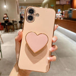 Galvanisierte Liebesherz-Halterung TPU Handyhülle, Für iPhone 17e / 16e, Für iPhone 17 Pro Max, Für iPhone 17 Pro, Für iPhone 17, Für iPhone Air, Für iPhone 16 Pro Max, Für iPhone 16 Pro, Für iPhone 16 Plus
