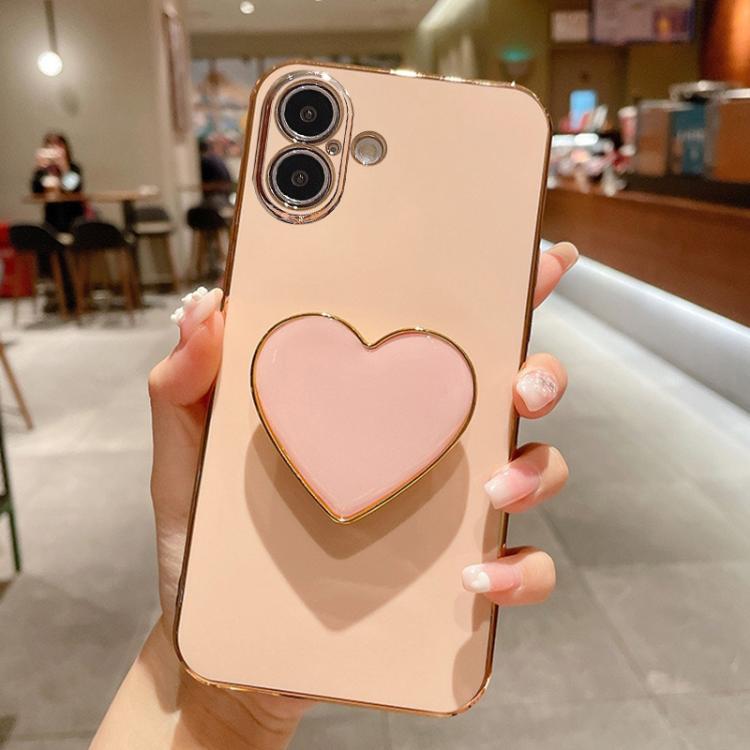 Galvanisierte Liebesherz-Halterung TPU Handyhülle, Für iPhone 17e / 16e, Für iPhone 17 Pro Max, Für iPhone 17 Pro, Für iPhone 17, Für iPhone Air, Für iPhone 16 Pro Max, Für iPhone 16 Pro, Für iPhone 16 Plus