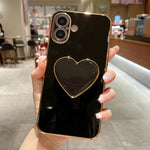 Galvanisierte Liebesherz-Halterung TPU Handyhülle, Für iPhone 17e / 16e, Für iPhone 17 Pro Max, Für iPhone 17 Pro, Für iPhone 17, Für iPhone Air, Für iPhone 16 Pro Max, Für iPhone 16 Pro, Für iPhone 16 Plus