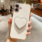 Galvanisierte Liebesherz-Halterung TPU Handyhülle, Für iPhone 17e / 16e, Für iPhone 17 Pro Max, Für iPhone 17 Pro, Für iPhone 17, Für iPhone Air, Für iPhone 16 Pro Max, Für iPhone 16 Pro, Für iPhone 16 Plus