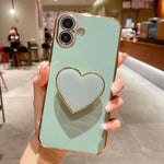 Galvanisierte Liebesherz-Halterung TPU Handyhülle, Für iPhone 17e / 16e, Für iPhone 17 Pro Max, Für iPhone 17 Pro, Für iPhone 17, Für iPhone Air, Für iPhone 16 Pro Max, Für iPhone 16 Pro, Für iPhone 16 Plus
