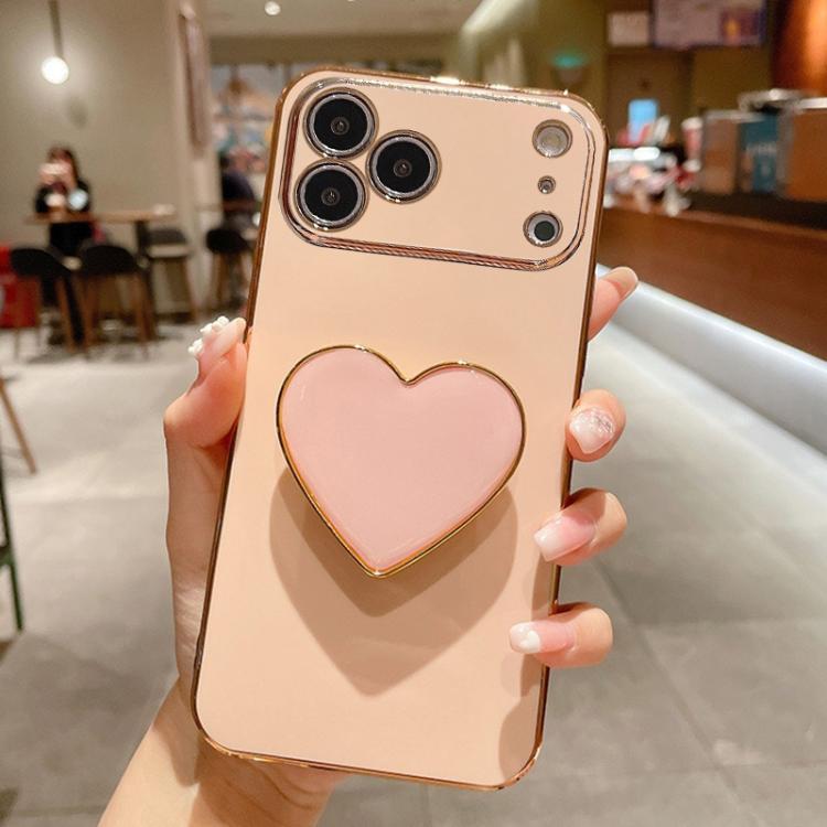 Galvanisierte Liebesherz-Halterung TPU Handyhülle, Für iPhone 17e / 16e, Für iPhone 17 Pro Max, Für iPhone 17 Pro, Für iPhone 17, Für iPhone Air, Für iPhone 16 Pro Max, Für iPhone 16 Pro, Für iPhone 16 Plus