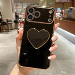 Galvanisierte Liebesherz-Halterung TPU Handyhülle, Für iPhone 17e / 16e, Für iPhone 17 Pro Max, Für iPhone 17 Pro, Für iPhone 17, Für iPhone Air, Für iPhone 16 Pro Max, Für iPhone 16 Pro, Für iPhone 16 Plus