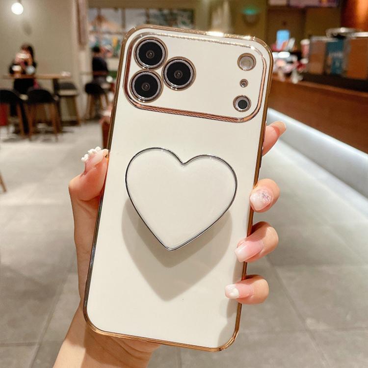 Galvanisierte Liebesherz-Halterung TPU Handyhülle, Für iPhone 17e / 16e, Für iPhone 17 Pro Max, Für iPhone 17 Pro, Für iPhone 17, Für iPhone Air, Für iPhone 16 Pro Max, Für iPhone 16 Pro, Für iPhone 16 Plus