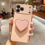 Galvanisierte Liebesherz-Halterung TPU Handyhülle, Für iPhone 17e / 16e, Für iPhone 17 Pro Max, Für iPhone 17 Pro, Für iPhone 17, Für iPhone Air, Für iPhone 16 Pro Max, Für iPhone 16 Pro, Für iPhone 16 Plus