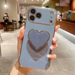 Galvanisierte Liebesherz-Halterung TPU Handyhülle, Für iPhone 17e / 16e, Für iPhone 17 Pro Max, Für iPhone 17 Pro, Für iPhone 17, Für iPhone Air, Für iPhone 16 Pro Max, Für iPhone 16 Pro, Für iPhone 16 Plus