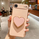 Galvanisierte Liebesherz-Halterung TPU Handyhülle, Für iPhone 17e / 16e, Für iPhone 17 Pro Max, Für iPhone 17 Pro, Für iPhone 17, Für iPhone Air, Für iPhone 16 Pro Max, Für iPhone 16 Pro, Für iPhone 16 Plus