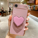 Galvanisierte Liebesherz-Halterung TPU Handyhülle, Für iPhone 17e / 16e, Für iPhone 17 Pro Max, Für iPhone 17 Pro, Für iPhone 17, Für iPhone Air, Für iPhone 16 Pro Max, Für iPhone 16 Pro, Für iPhone 16 Plus
