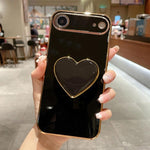 Galvanisierte Liebesherz-Halterung TPU Handyhülle, Für iPhone 17e / 16e, Für iPhone 17 Pro Max, Für iPhone 17 Pro, Für iPhone 17, Für iPhone Air, Für iPhone 16 Pro Max, Für iPhone 16 Pro, Für iPhone 16 Plus
