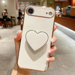 Galvanisierte Liebesherz-Halterung TPU Handyhülle, Für iPhone 17e / 16e, Für iPhone 17 Pro Max, Für iPhone 17 Pro, Für iPhone 17, Für iPhone Air, Für iPhone 16 Pro Max, Für iPhone 16 Pro, Für iPhone 16 Plus