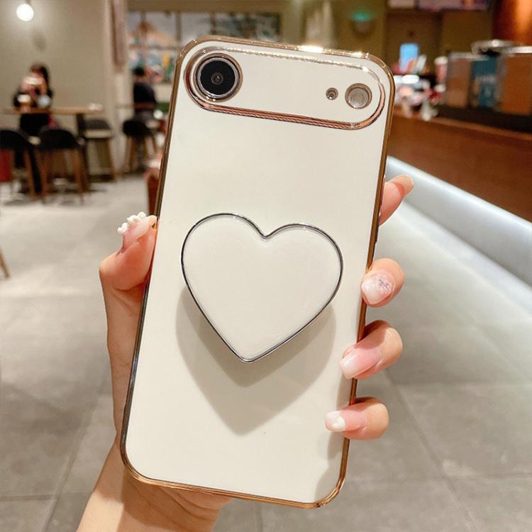 Galvanisierte Liebesherz-Halterung TPU Handyhülle, Für iPhone 17e / 16e, Für iPhone 17 Pro Max, Für iPhone 17 Pro, Für iPhone 17, Für iPhone Air, Für iPhone 16 Pro Max, Für iPhone 16 Pro, Für iPhone 16 Plus