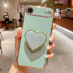 Galvanisierte Liebesherz-Halterung TPU Handyhülle, Für iPhone 17e / 16e, Für iPhone 17 Pro Max, Für iPhone 17 Pro, Für iPhone 17, Für iPhone Air, Für iPhone 16 Pro Max, Für iPhone 16 Pro, Für iPhone 16 Plus