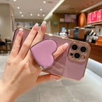 Galvanisierte Liebesherz-Halterung TPU Handyhülle, Für iPhone 17e / 16e, Für iPhone 17 Pro Max, Für iPhone 17 Pro, Für iPhone 17, Für iPhone Air, Für iPhone 16 Pro Max, Für iPhone 16 Pro, Für iPhone 16 Plus