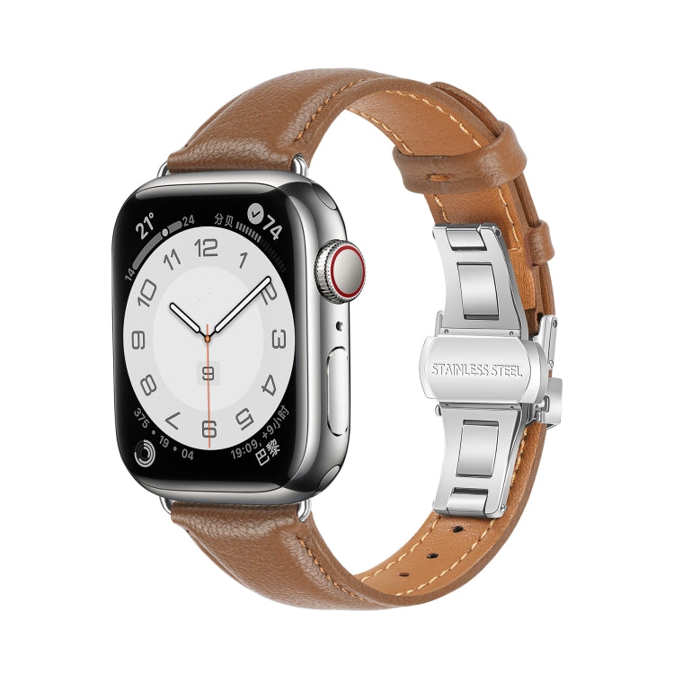 Schlichtes Leder-Schmetterlingsschnallen-Uhrenarmband, für Apple Watch Series 9 41mm, für Apple Watch Ultra 49mm, für Apple Watch Series 8 41mm, für Apple Watch Series 8 45mm