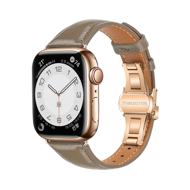 Plain Leather Butterfly Buckle Watch Band, For Apple Watch Series 9 41mm, For Apple Watch Ultra 49mm, For Apple Watch Series 8 41mm, For Apple Watch Series 8 45mm
