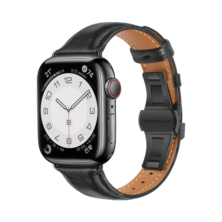 Plain Leather Butterfly Buckle Watch Band, For Apple Watch Series 9 41mm, For Apple Watch Ultra 49mm, For Apple Watch Series 8 41mm, For Apple Watch Series 8 45mm