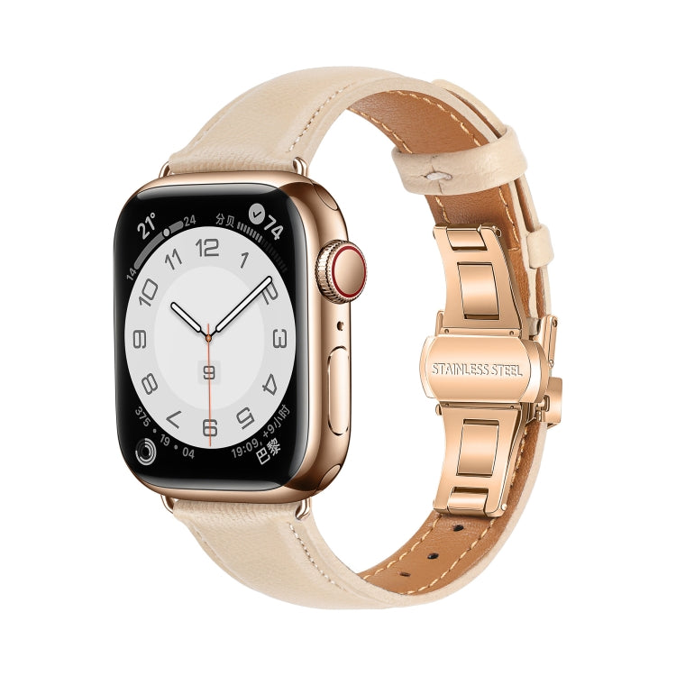 Plain Leather Butterfly Buckle Watch Band, For Apple Watch Series 6 40mm, For Apple Watch Series 6 44mm, For Apple Watch Series 5 44mm, For Apple Watch Series 5 40mm