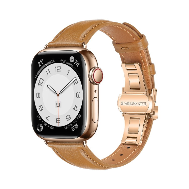 Plain Leather Butterfly Buckle Watch Band, For Apple Watch Series 6 40mm, For Apple Watch Series 6 44mm, For Apple Watch Series 5 44mm, For Apple Watch Series 5 40mm