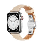 Plain Leather Butterfly Buckle Watch Band, For Apple Watch Series 6 40mm, For Apple Watch Series 6 44mm, For Apple Watch Series 5 44mm, For Apple Watch Series 5 40mm