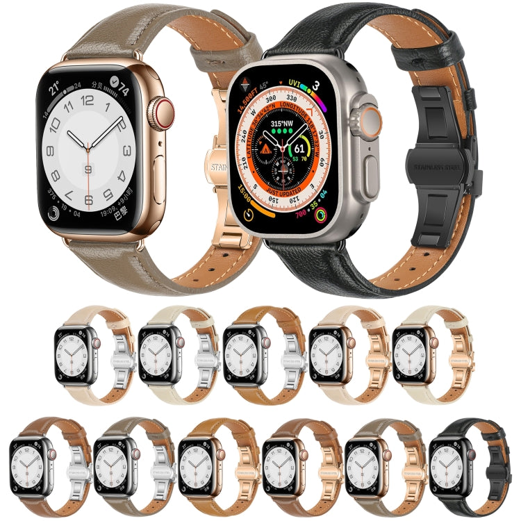 Plain Leather Butterfly Buckle Watch Band, For Apple Watch Series 6 40mm, For Apple Watch Series 6 44mm, For Apple Watch Series 5 44mm, For Apple Watch Series 5 40mm