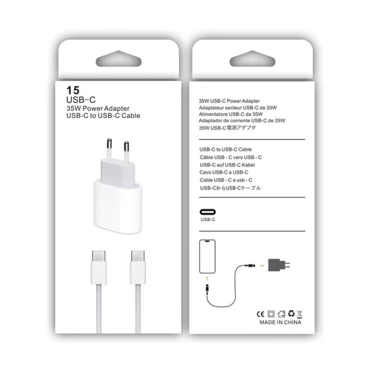 PD35W USB-C / Type-C Port Ladegerät mit 1m Typ-C zu Typ-C Datenkabel, EU Stecker, EU Stecker + Typ-C Kabel