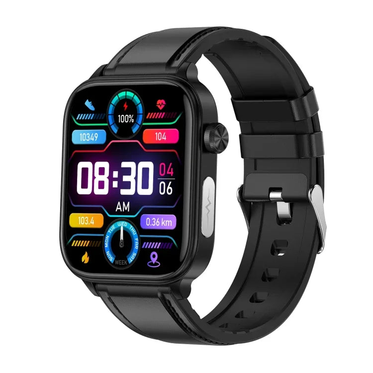 ET570 Smartwatch mit 1,96-Zoll-Farbdisplay, Lederarmband, unterstützt Bluetooth-Anrufe und EKG.